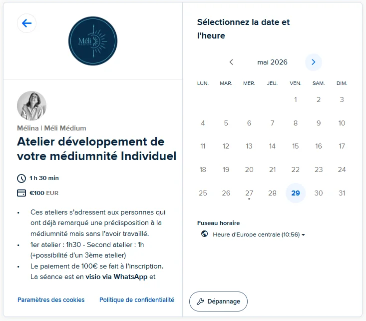 Calendly reservations WordPress Meli Medium par Gleniscom Emilie Glenisson