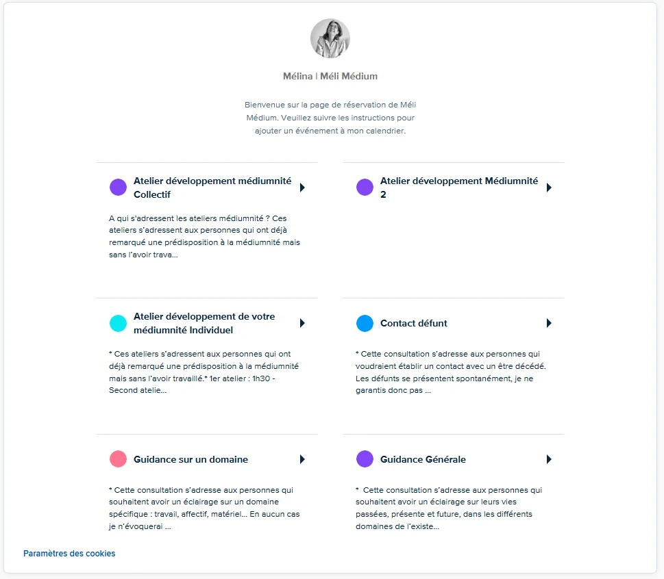 Calendly site WordPress Meli Medium par Gleniscom Emilie Glenisson